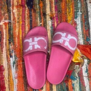 Pink Ferragamo Slide Sandals